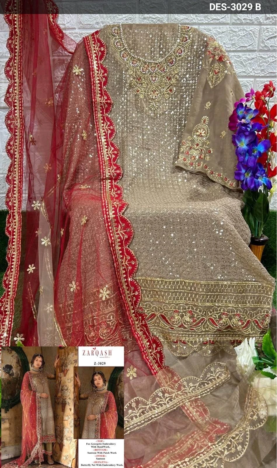 Zarqash D No 3029 Faux Georgette Wholesale Pakistani Salwar Suit Catalog — Wholesale Salwar Suits, MPA wholesale from Surat — view 3